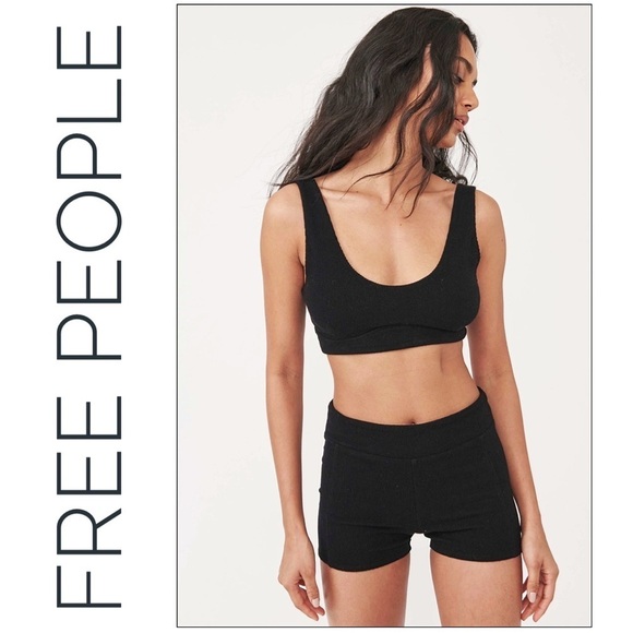 Free People SET Black Issa Lifestyle Boy Shorts And Bralette Size Large NWT - Picture 1 of 6